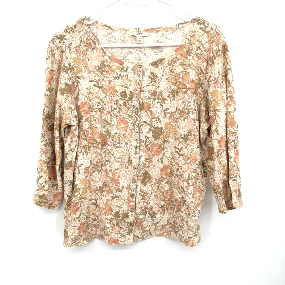 J. Jill size‎ medium button front cardigan sweater lightweight cotton floral